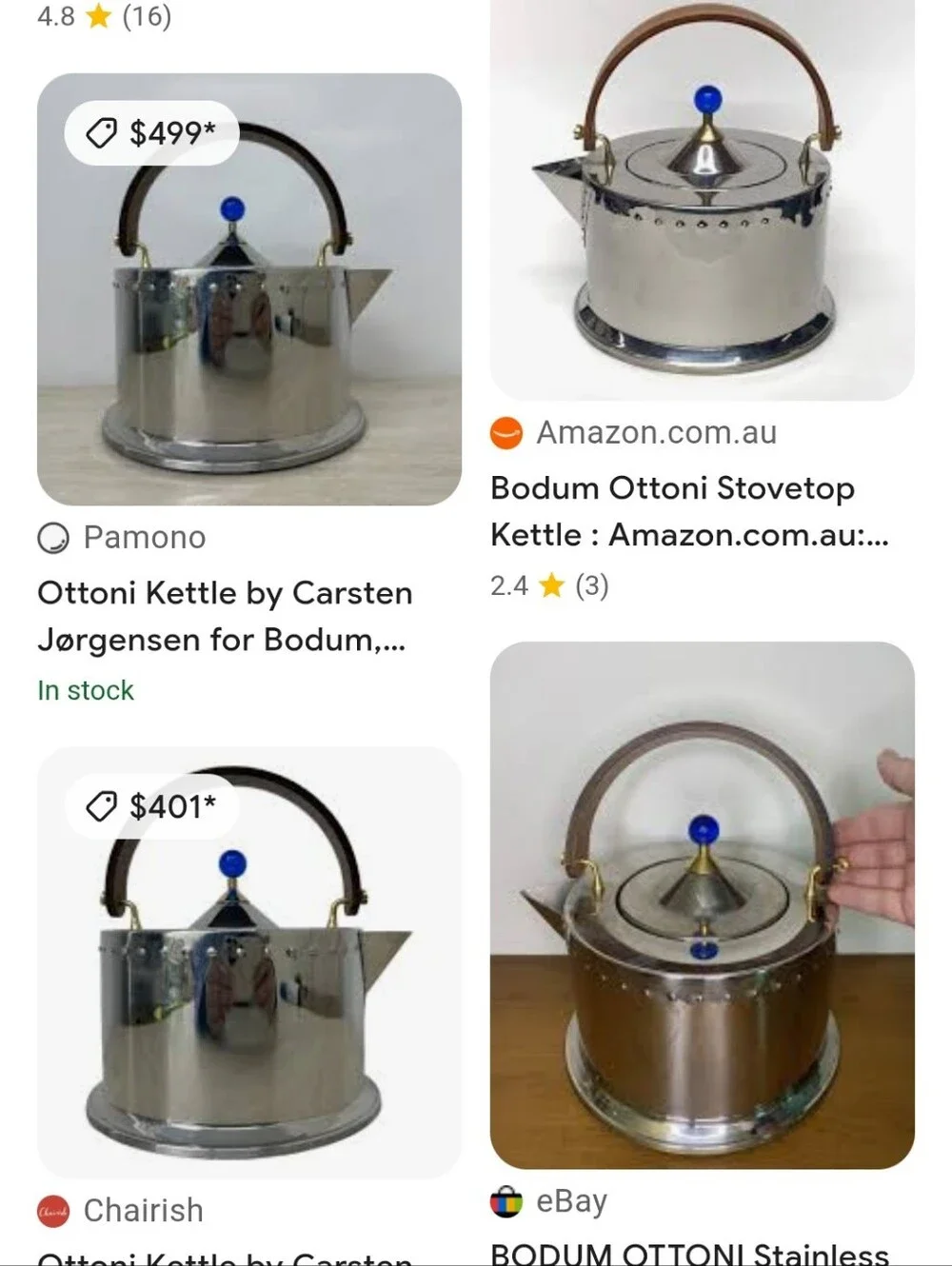 Vintage Bodum Ottoni Tea Kettle 1.5L, Stainless Steel, Wooden Handle, Blue Eye
